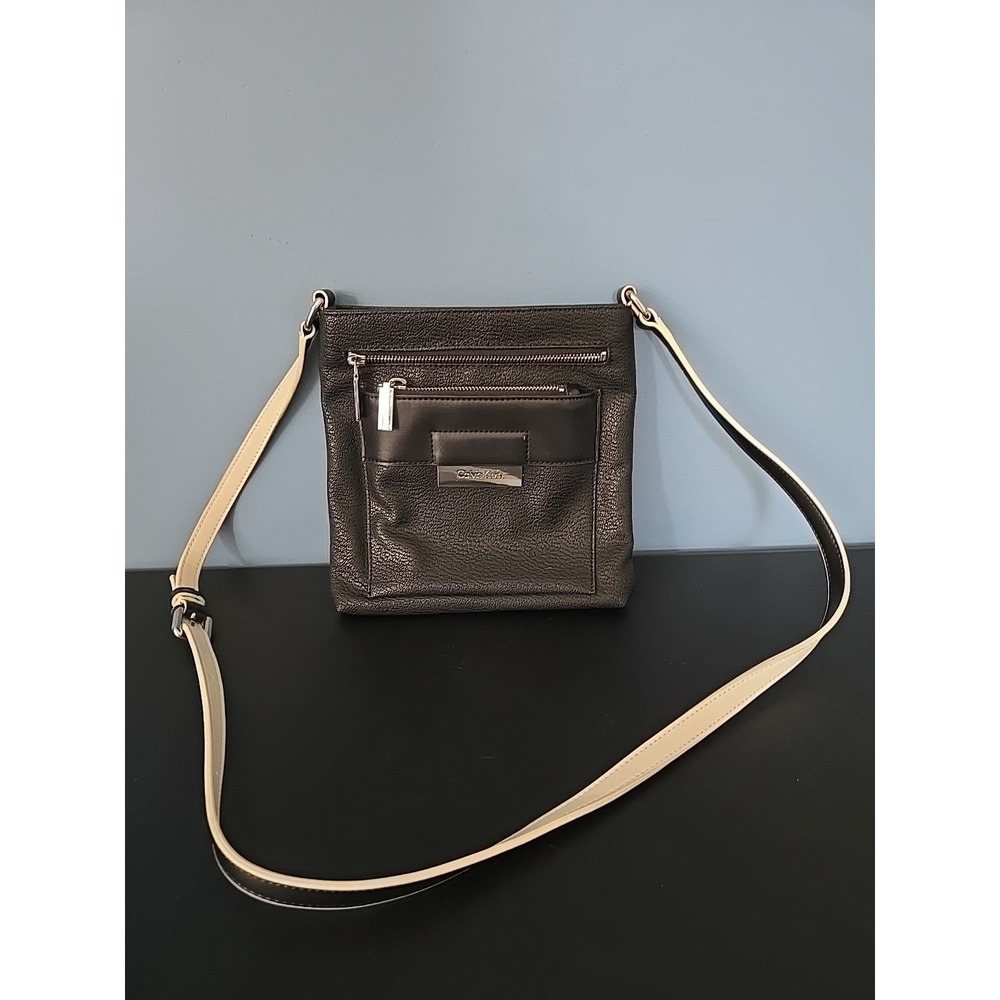 Calvin Klein Black‎ Crossbody Handbag Shoulder Bag Black White Strap